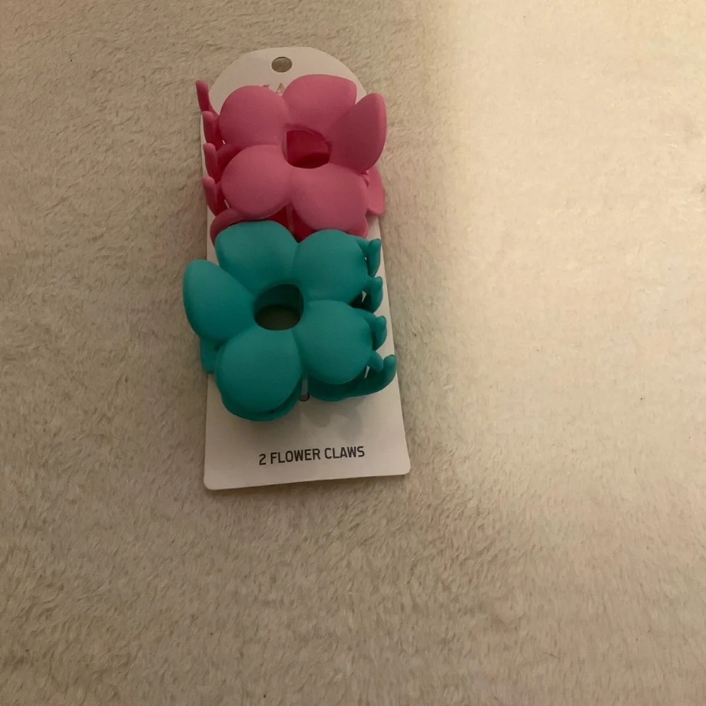 Kids Flower Hair Claw Set - Pink & Teal